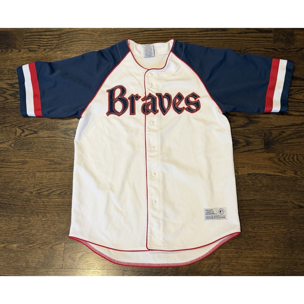 True Fan MLB Atlanta Braves Baseball Jersey Button Down Blank Large Men